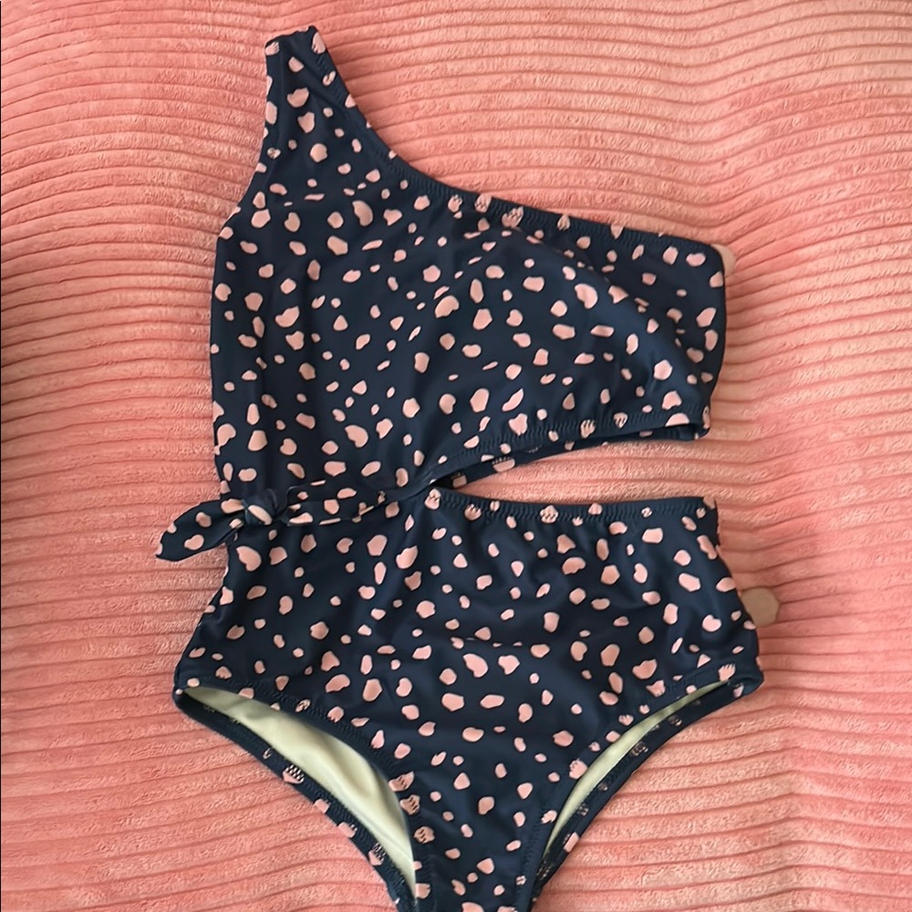 Stylish Kids One-Shoulder Swimsuit - Navy and Pink